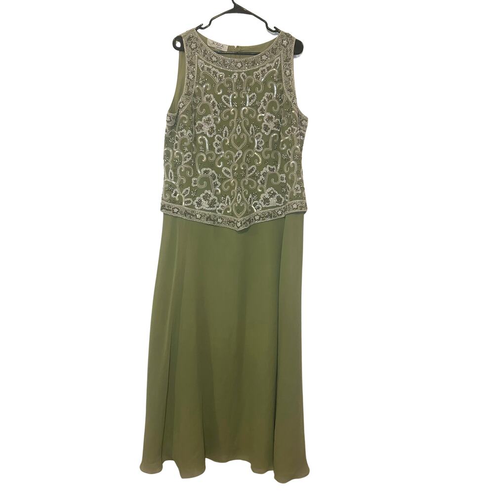 JK Ara Sage Green Beaded Chiffon Formal Gown Dress 18W Plus Size Wedding